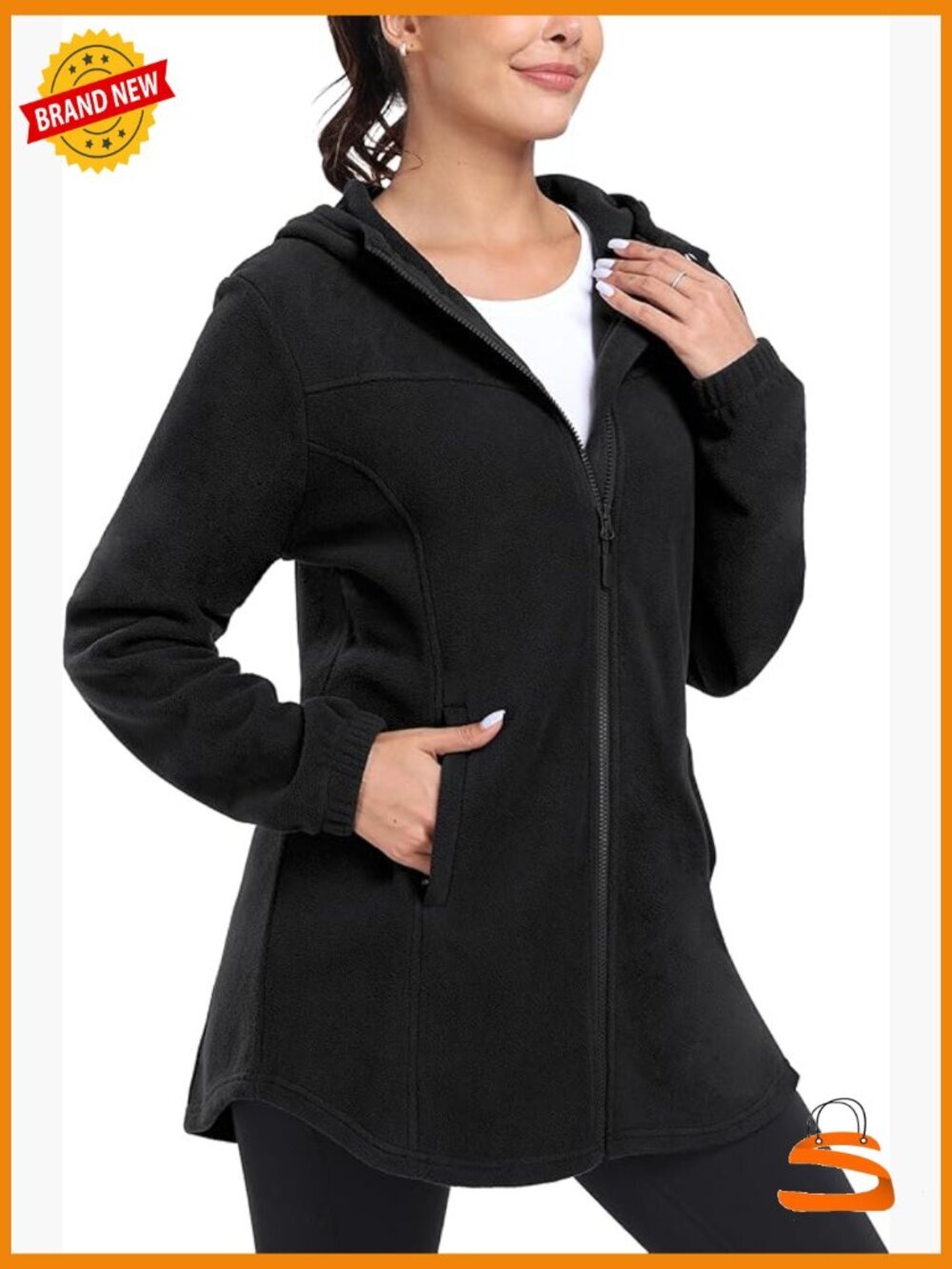 Long Fleece Zip Up Hoodie Full Zip Soft Warm Jacket Coat with Pockets